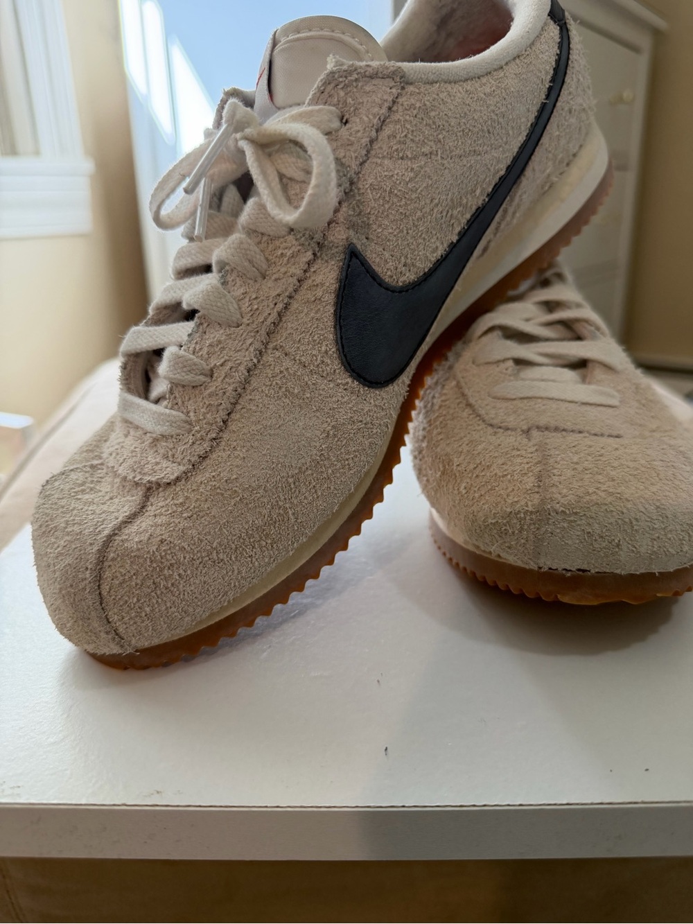 Nike Beige Suede Sneakers with Black Swoosh